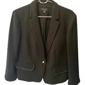 Ann Taylor Black Blazer Jacket Pearl Button Ruffle Hem Size 14 Wedding Guest